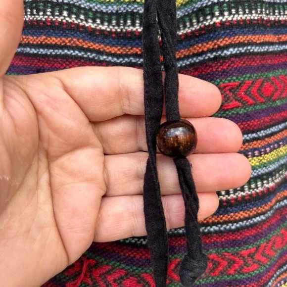 Harem Pants Mens Woven Tribal Stripe Boho Shorts Multicolor Wood Bead Detail - Picture 4 of 9